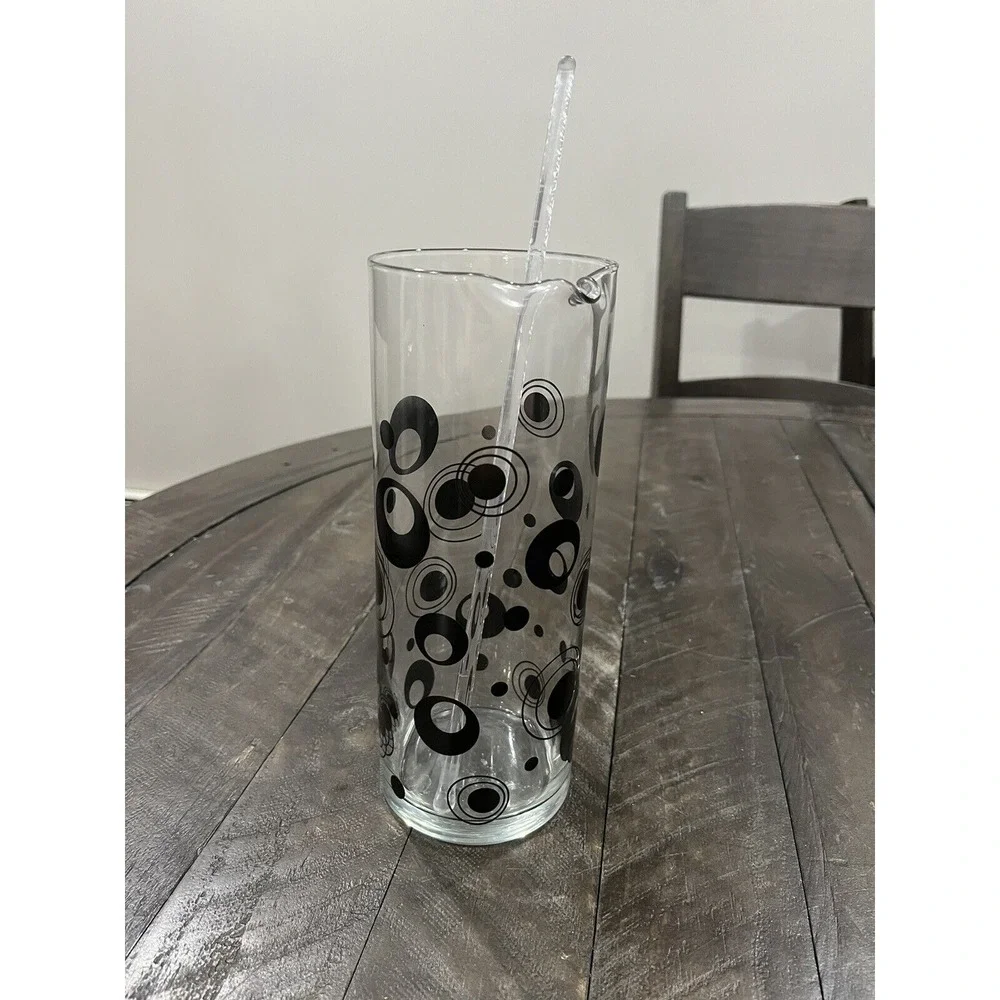 Retro Black‎ Circles Martini Pitcher With Stir Stick Polka Dots Barware